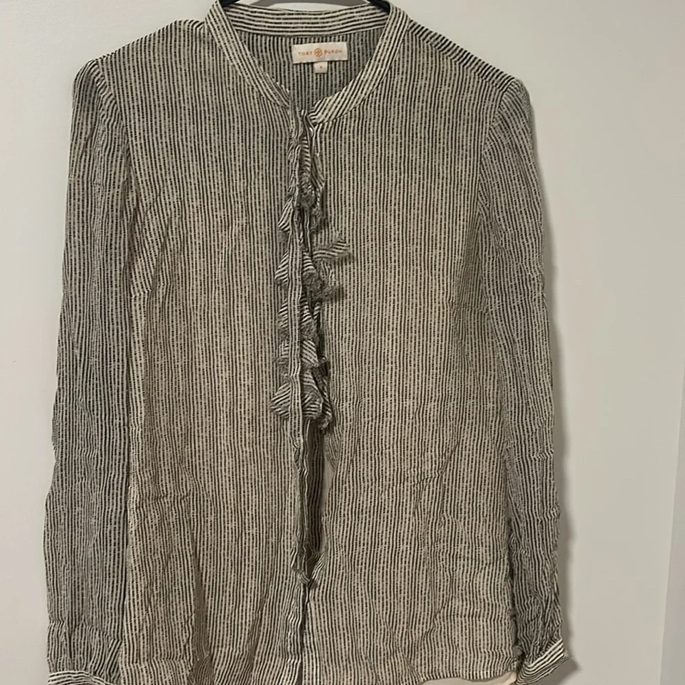 Tory Burch 100% Silk Button Down Ruffle Blouse Size Small